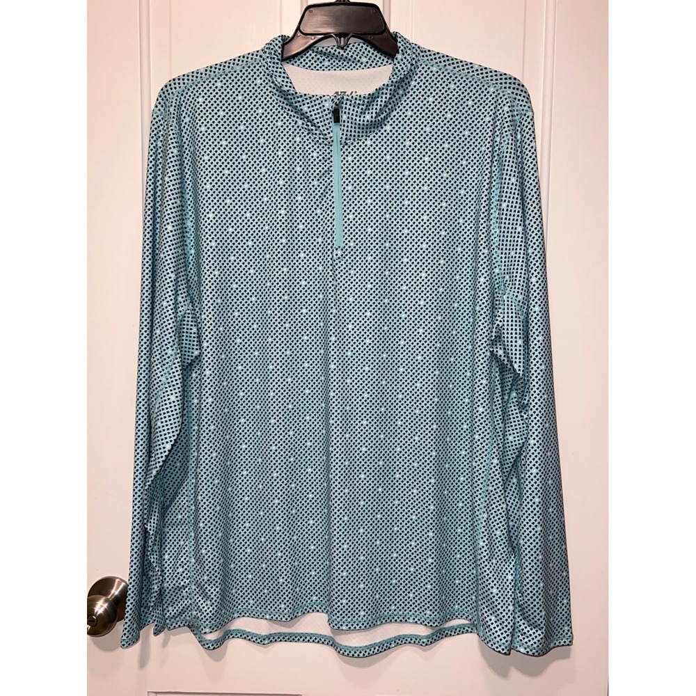 1764 Mens XL Quarter Zip Performance Pullover Light Blue Geometric Print Golf